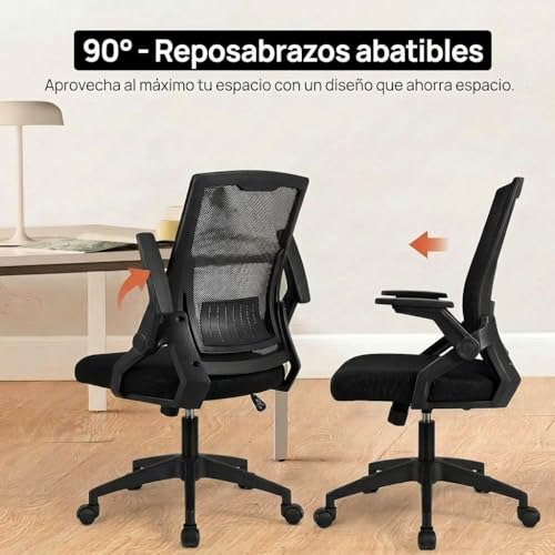 VIDITA Silla Escritorio con Respaldo de Malla Transpirable Color Negro | Silla de Oficina ergonómica-Cojín relleno de látex Ajustable Reposabrazos Sillas Ergonómicas para Escritorio Home Office