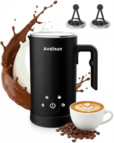 Andizun Milk Frother Electric, 4-in-1 Automatic Milk Steamer and Frother, Hot Chocolate Velvetiser, Milk Warmer and Frother with Large Capacity, Quiet One-Button Control, Easy Clean Non-Stick Jug