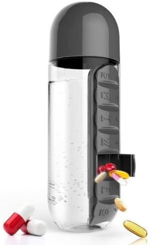 YTNT Sport Water Bottle, With 7 Daily Removable Built-in Pill Organizer, Water Plastic Leak-Proof Tumbler-20oz