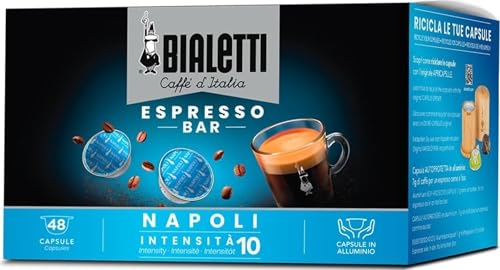 Bialetti Caffè d'Italia, Box 48 Capsule, Napoli, Intensità 10, Compatibili con Macchine Bialetti sistema chiuso, 100% Alluminio