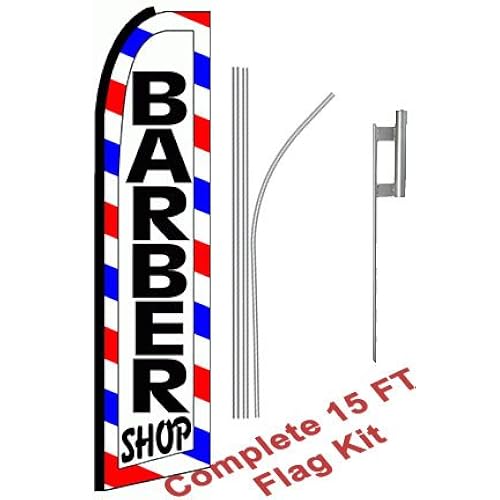 Dry Cleaner Complete Flag Kit Extra Wide NEOPlex Includes 12 Swooper Feather Business Flag With 15-foot Anodized Aluminum Flagpole AND Ground Spike