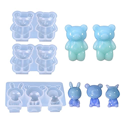 3 Pack 3D Animal Resin Molds,Cute Bear Silicone Mold for Handmade Soap Candle Ice Cube Candy Gummy Fondant Cake Baking Cupcake Topper Decoration
