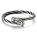 COOLSTEELANDBEYOND Elastic Adjustable Steel Twisted Cable Cuff Bangle Bracelet for Men and Women Silver Black Two-tone