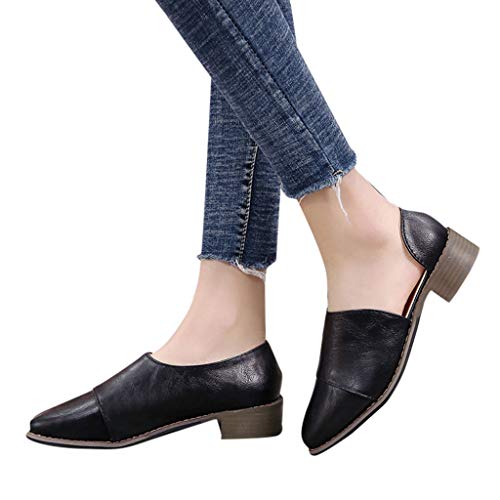 Sale! Teresamoon Women Pointed Toe Shoes Shallow Square Heels Slip-On Casual Single Shoes Black - Thumbnail 2