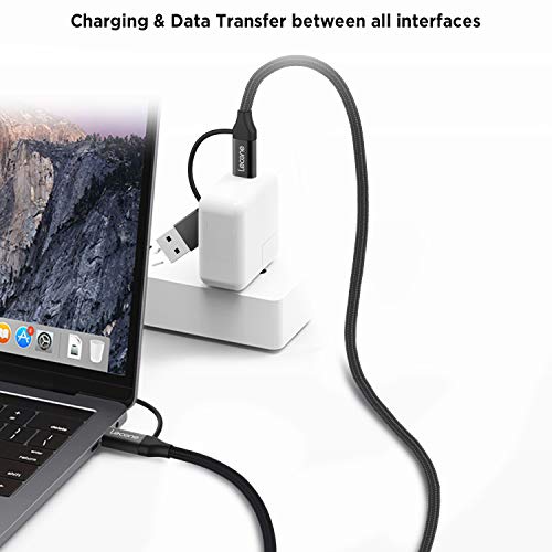 4 in 1 Multi USB Charging Cable with Data Transfer, Lecone 1.2m/ 4FT Nylon Braided Cord Charger Adapter with USB C x2/Micro USB/USB Ports for Android and Type C Devices[Black] - Thumbnail 6