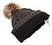 ANGELA & WILLIAM Women's Winter Fleece Lined Cable Knitted Pom Pom Beanie Hat with Hair Tie.(Dark Grey)
