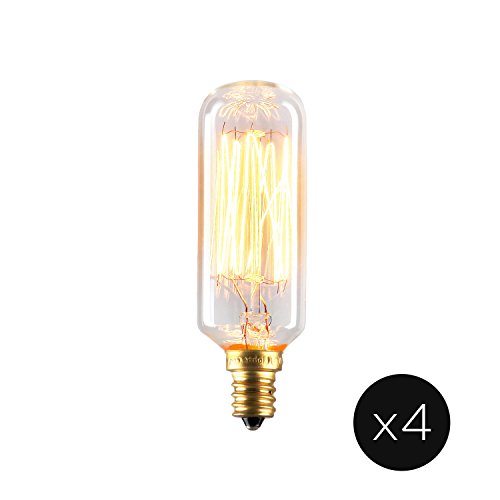 4 T28 Candelabra Vintage Bulbs, Mini Williamsburg, Warm White, Squirrel Cage Filament, Dimmable, 40W (E12)