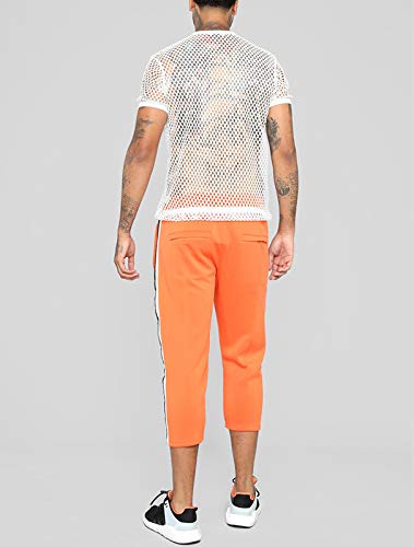 Men\'s Fishnet Shirts Tank Top - Summer Short Sleeve Mesh See Through Shirt White XXL