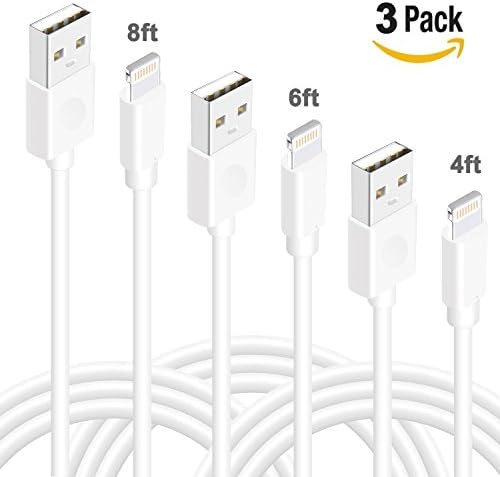 iPhone Cable Nikolable iPhone Charging Wire 3 Pack (4ft 6ft 8ft ) High Speed Charging Cord USB Lightning to USB Cable for iPhone X iPhone 8 7 7 Plus 6 6 Plus iPad Mini Air Pro and More (White)