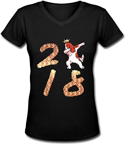 Dabbing Dog Chinese New Year Women's Casual T Shirt Comfy Short Sleeve Top Tee V Neck M