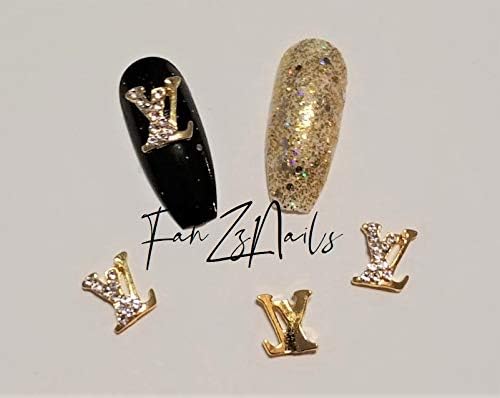 Go4Nails 4Pcs 3D Lv Inspired Alloy Charms Nail Art Jewelry (Gold)