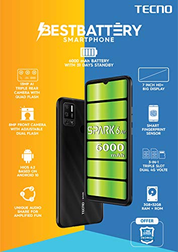 TECNO Spark 6 Air (Comet Black, 2GB RAM, 32GB Storage)