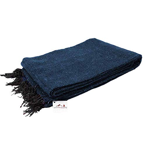 Handmade Slate Blue Yoga Blanket Thick Mexican Blanket or Throw