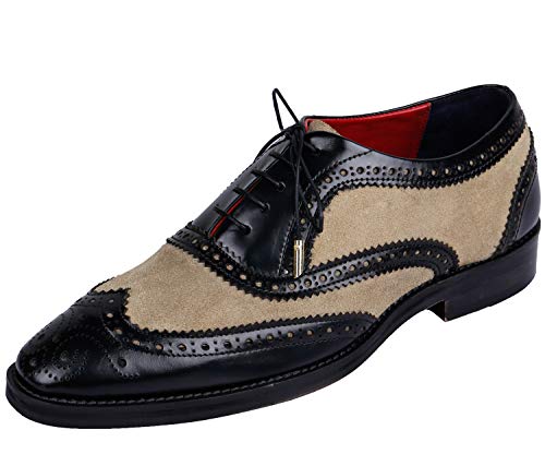 Lethato Wingtip Brogue Oxford Dress Shoes Handmade Men's Genuine Leather Lace up Dress Shoes Camel