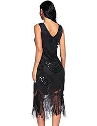 Vestido de Gatsby de la década de 1920 para mujer Vestido de solapa con dobladillo de cóctel y cuentas de lentejuelas con cuello en V