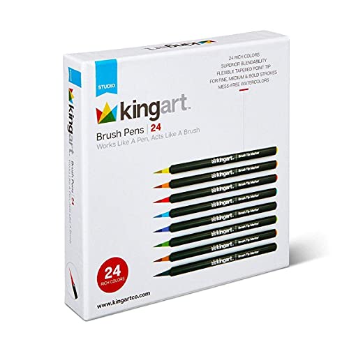 KINGART Pro Brush Pens, 24 Colors for Real Watercolor Painting with
