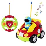 SGILE RC Cartoon Car Toy with Lights Music Radio for Toddlers Baby Kids, Red