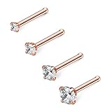 Ruifan 4PCS 18G 316L Surgical Steel 1.5mm 2mm 2.5mm 3mm Clear Round Diamond Cubic Zirconia Crystal Nose Bone Studs Rings Pin Piercing Jewelry - Rose Gold
