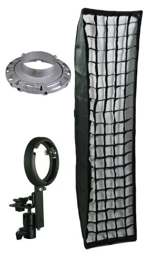 ePhoto Large Off Camera Strip Softbox Soft Box 13" x 56" & Honeycomb Grid Beehive For Both Bowen Strobe or Nikon Canon Portable Flash Mount LBW35140GD