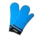 Detachable Silicone Oven Mitt - 1 Pair of Extra Long Professional Heat Resistant Potholder Gloves - Blue