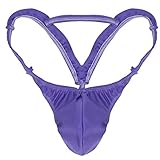 Mens Sexy Bulge Pouch G-string Underwear with Inverted Triangle Rear Purple L