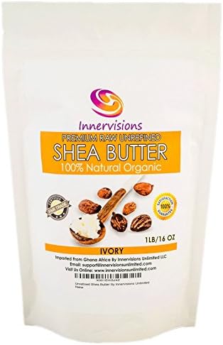 Unrefined Organic Shea Butter by Innervisions - 1lb Raw, African, 100% Pure, Lotions Body Butters Hair and Skin Moisturizing Eczema Treatment Stretch Mark Removal and Premium DIY Applications