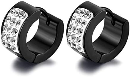 Stainless Steel Womens Mens Hoop Earrings Huggie Earrings CZ Piercings Hypoallergenic 18G (1Pair-Black)