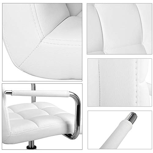 Yaheetech White Desk Chairs with Wheels/Armrests Modern PU Leather Office Chair Midback