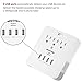 BESTTEN USB Outlet Surge Protector, 4 USB (Max 4.2A) Charging Ports and 3 AC Electrical Sockets, Wall Mount Multi Outlet Extender with 2 Slide Out Phone Holders, ETL Certified, White