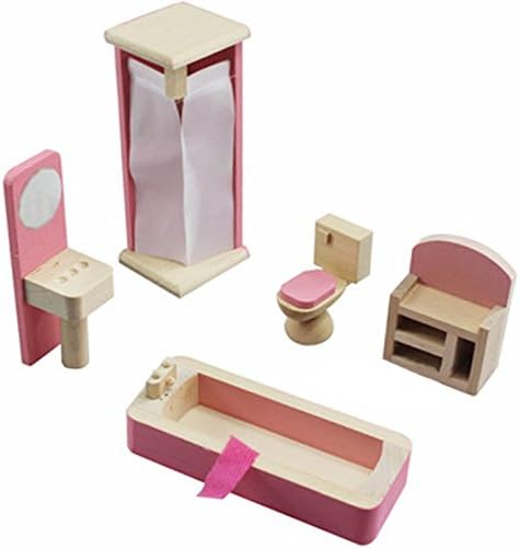 Glamorway Baby Kids Play Pretend Toy Design Wooden Doll Furniture Dollhouse Miniature Toy Children Gifts for Bathroom
