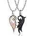 TIGRADE Couple Matching 2 PCS Silver/Black/Rose Gold Tone Elegant Angel Wing Pendant Necklace Set with Chain (Black and Rose Gold)