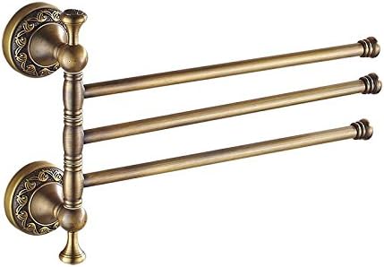 AUSWIND Antique Brass Towel Rack 3 Arms Carved Brushed Finished Movable Towel Bars (3 rods)