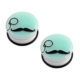 Glow In The Dark Mustache Monocle Plugs Pair Single Flared Acrylic Ear Gauges (2 Pieces)