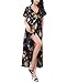 ROOSEY Floral Dresses, Women Boho Floral Printed Split Wrap Short Sleeve Maxi Long Dress