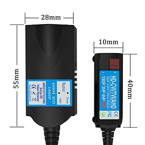 VIMVIP Mini CCTV BNC HD CVI/TVI/AHD/CVBS HD Active Video Balun Receiver Power Connector (1080P 400M) with 5MP HD-CVI/TVI/AHD Video Balun Transmitter 1 Pair