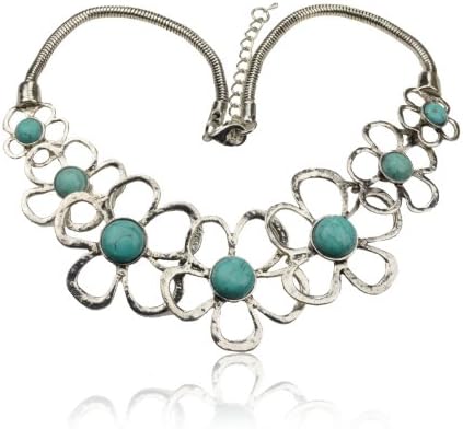 Less Like Statement Necklace Floral Fancy Tibet Silver Plated Genuine Turquoise Pendant Necklace