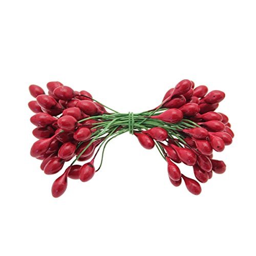 50 Double Ended Berries On Wire (100 Berries) for Xmas Wreaths / Craft Work and Floristry (high gloss plaster berries) (2 Bunches, Red)