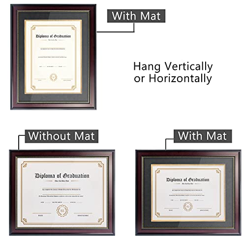 GraduatePro 8.5x11 Diploma Frame with Black Over Gold Mat or Display 11x14 Document Without Mat