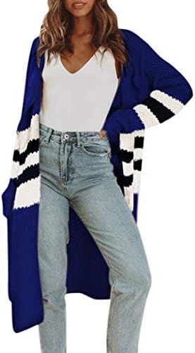 iLOOSKR Autumn Women Fashion Casual Stripe Open Front Long Sleeve Knit Sweater Cardigans Coat