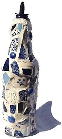 Blue Willow Mosaic oil &amp; Vinager Bottle OOAK