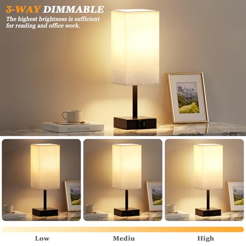 PreeOtti Touch Bedside Lamps, Bedside Table Lamp with USB A+C Charging Ports, Touch Lamps Bedside for Bedroom/Living Room/Study Room/Office, 3-Way Dimmable Reading Light (LED Bulb Included)