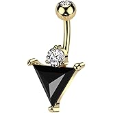 Pierced Owl 14GA 316L Stainless Steel Black CZ Crystal Triangle Belly Button Ring