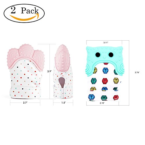 Silicone Baby Teething Mittens for babies 2 Pcs Gloves between 3~ 12 Months Self Soothing Teether Teething Pain Relief Toy 2 pack (pink,blue))
