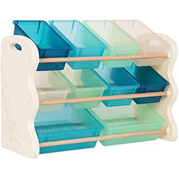 B. spaces by Battat - Totes Tidy Toy Organizer - Kids Furniture Set Storage Unit with 10 Stackable Bins - Ivory, Sea and Mint