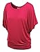 LL WT742 Womens Boat Neck Short Sleeve Dolman Drape Top L HOT_PINK