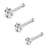 Ruifan 3PCS 18G 316L Surgical Steel 2mm 2.5mm 3mm Clear Square Diamond Cubic Zirconia Crystal Nose Bone Studs Rings Pin Piercing Jewelry - Steel