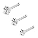 Ruifan 3PCS 18G 316L Surgical Steel 2mm 2.5mm 3mm Clear Square Diamond Cubic Zirconia Crystal Nose Bone Studs Rings Pin Piercing Jewelry - Steel