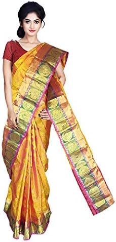 VFCollections - Kanchipuram Pattu Silk Bridal Saree - Antic Border with Blouse Piece for Women