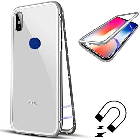 Sycode Magnetic Case for Huawei Honor 8X,Magnet Cover for Huawei Honor 8X,Luxury Metal Frame 9H Tempered Glass Back Case with Built-in Magnet for Huawei Honor 8X-Clear Silver