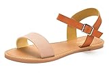 DREAM PAIRS HOBOO Women's Cute Open Toes One Band Ankle Strap Flexible Summer Flat Sandals New Nude Tan Size 10